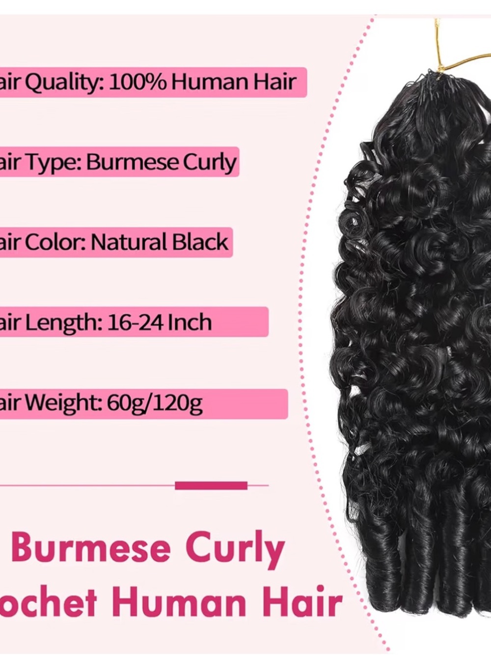 Burmese Curly Human Hair Crochet Extensions - Natural Black